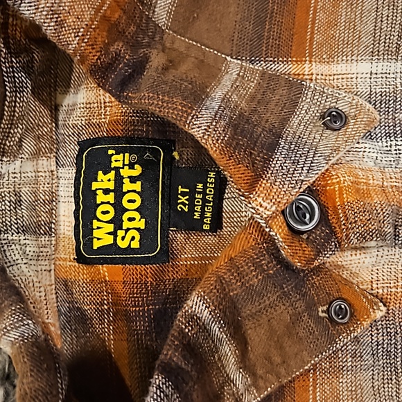 Work n' Sport Men's Flannel Plaid Long-Sleeve Work Shirt. Sz: 2XT - Picture 2 of 6